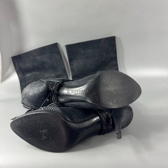 Authenitc Givenchy Black Leather Lace-up Knee-high Heel Boots, Size 40.5 - Picture 11 of 13